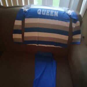 Blue and White Striped Pantsuit